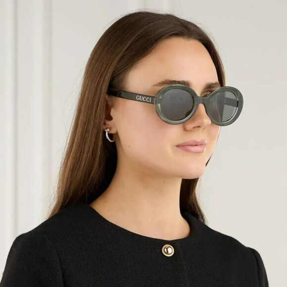 NEW Gucci GG1722SA 005 Transparent Dark Green Smoke Grey Unisex Oval Sunglasses - Picture 1 of 11